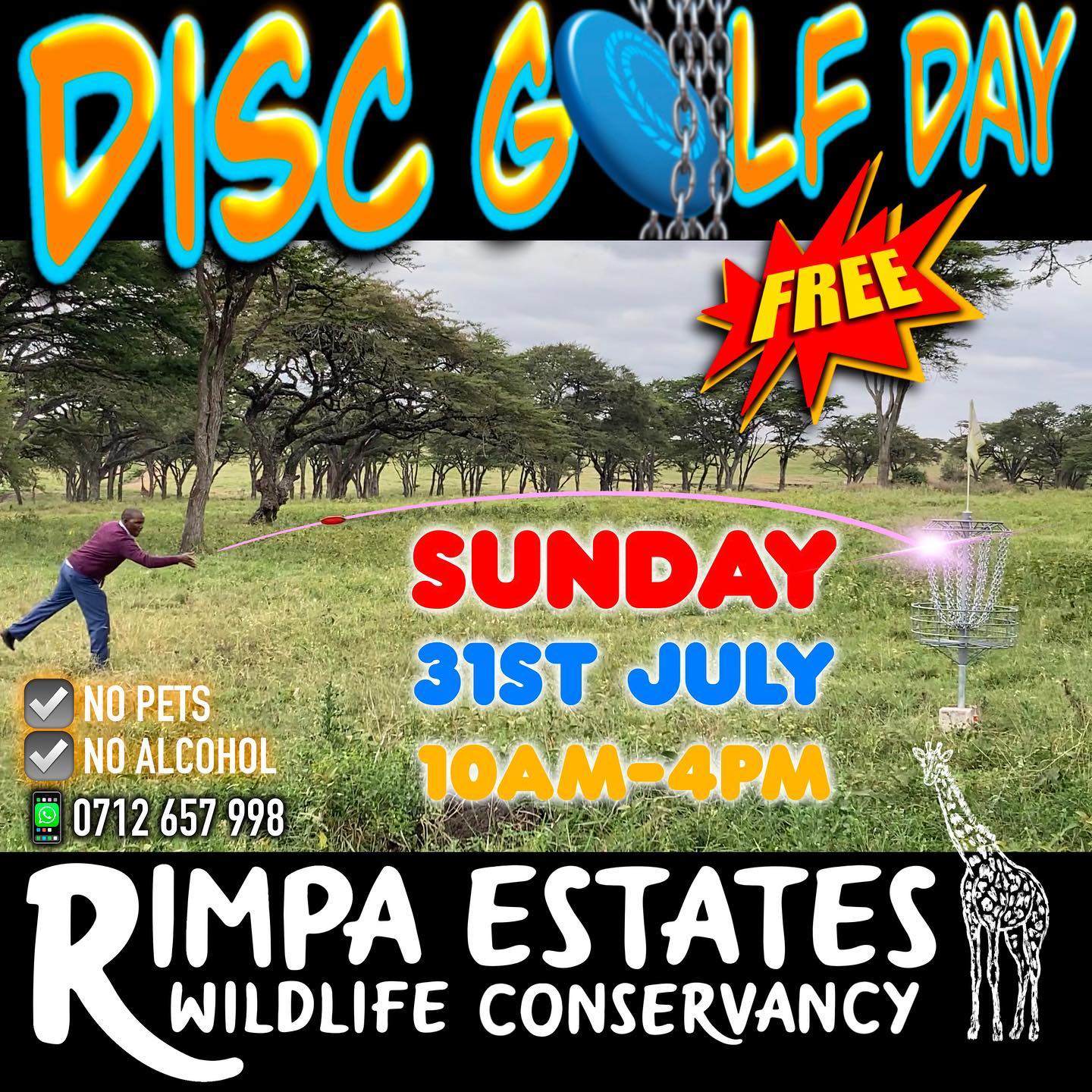 🗓 Sunday, 31st of July

⏰ 10am to 4pm

📍 The Reserve at Rimpa Estates Wildlife Conservancy

👨‍👩‍👦‍👦 Great for kids and families 

🥪 Bring food and have a picnic

🚫 No pets or alcohol 

❓call or WhatsApp 0712 657 998

#discgolfkenya #discgolf #kenya #nairobi #karenkenya #discgolfafrica #playdiscgolf #kenyafamily #learndiscgolf #kenyapicnic #kenyasafari